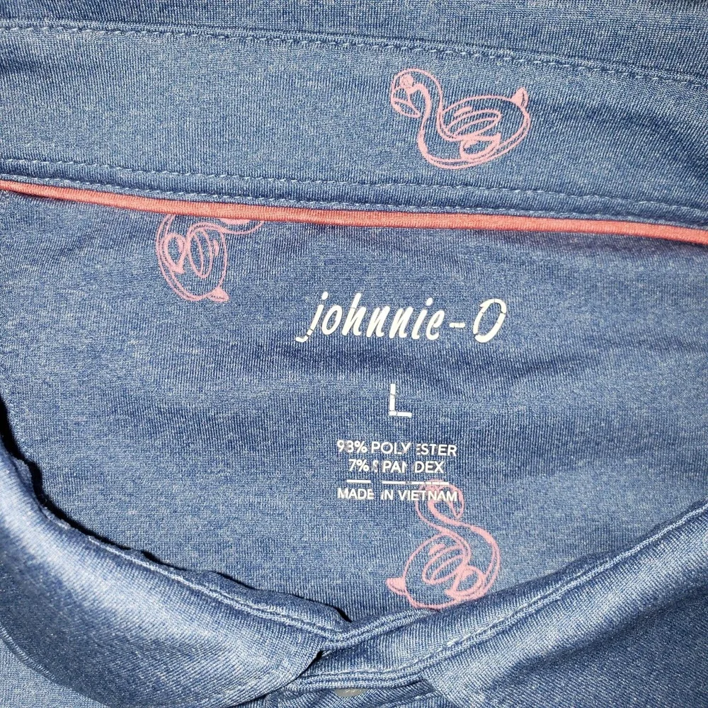 Johnnie-O Flamingo Floaty Polo Shirt Mens Lake Blue Pink Size L Short Sleeve - Picture 8 of 12
